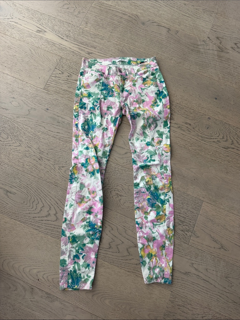 7 For All Mankind Floral Skinny Jeans - Pink, Green & Yellow
